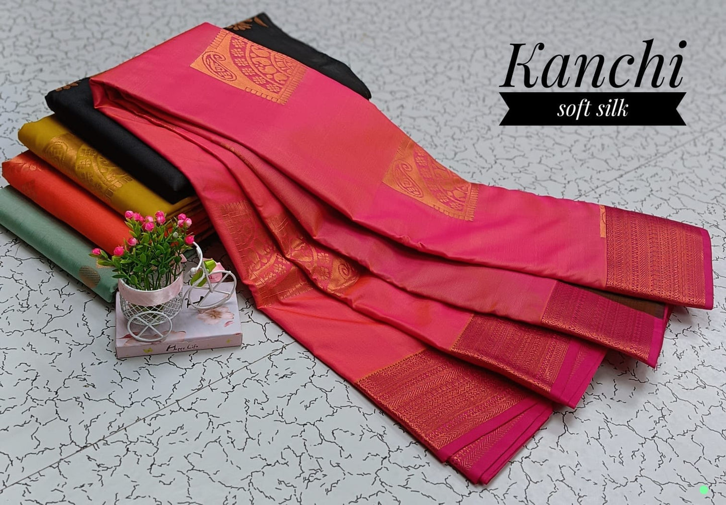 Pink and Green Kanchi Soft SIlk Saree