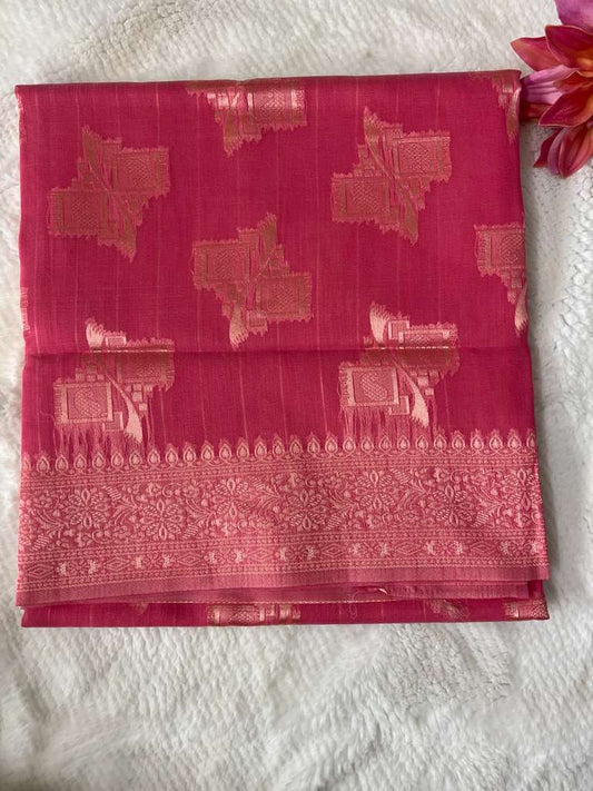 Hot Pink and Gold Lambhor Linen Saree
