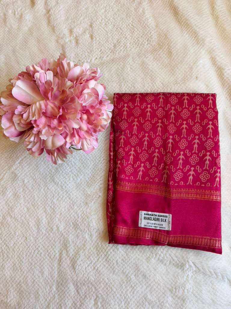 Hot Pink Mangalagiri Semi Silk Saree