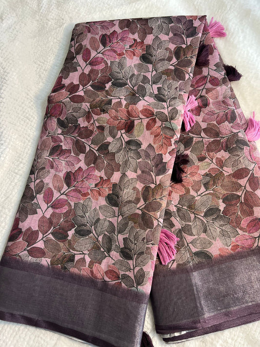 Pink Digital Print Silk Cotton Saree