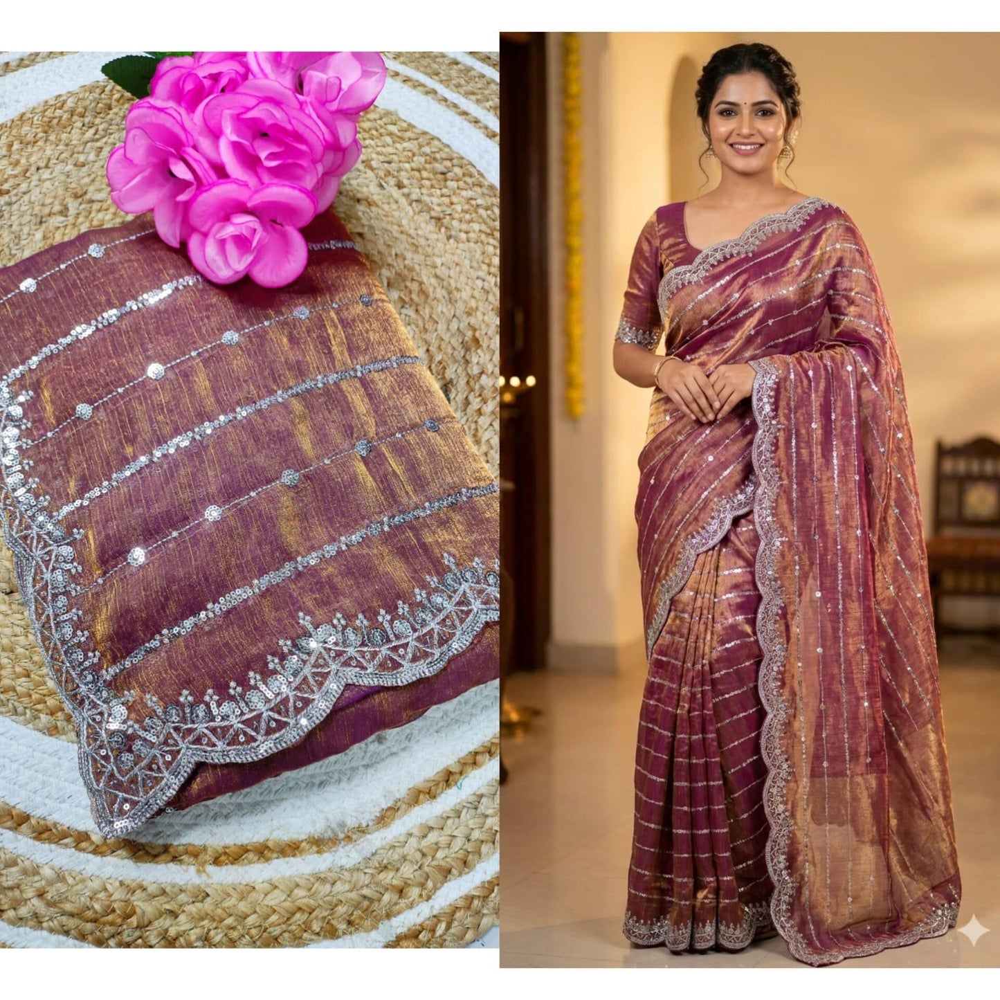 Onion Pink Space Silk Fancy Saree