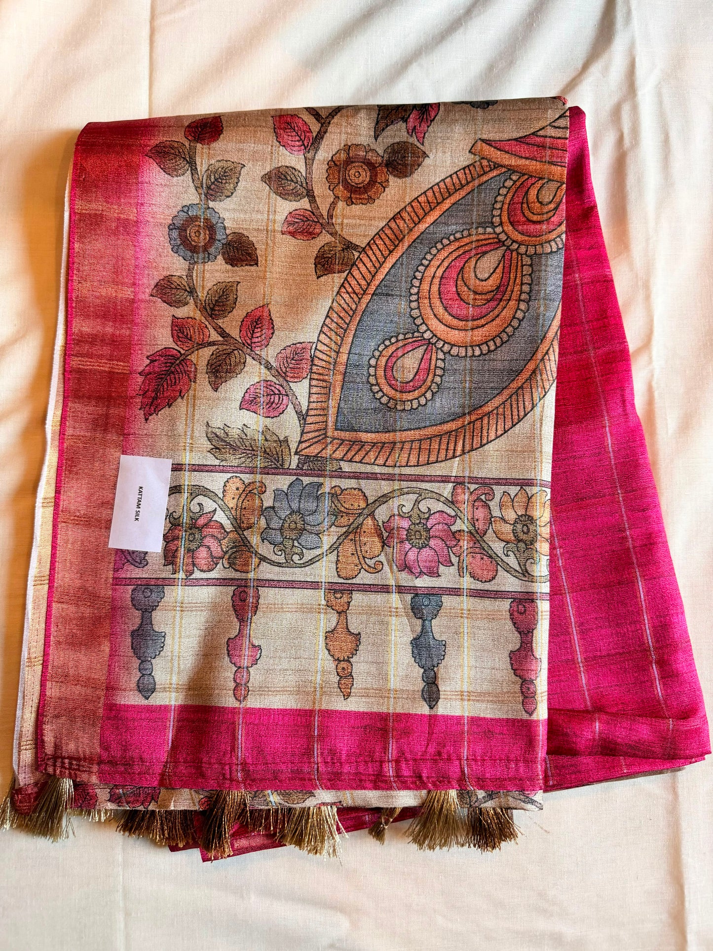 Pink Kattam Kalamkari Silk Cotton Saree
