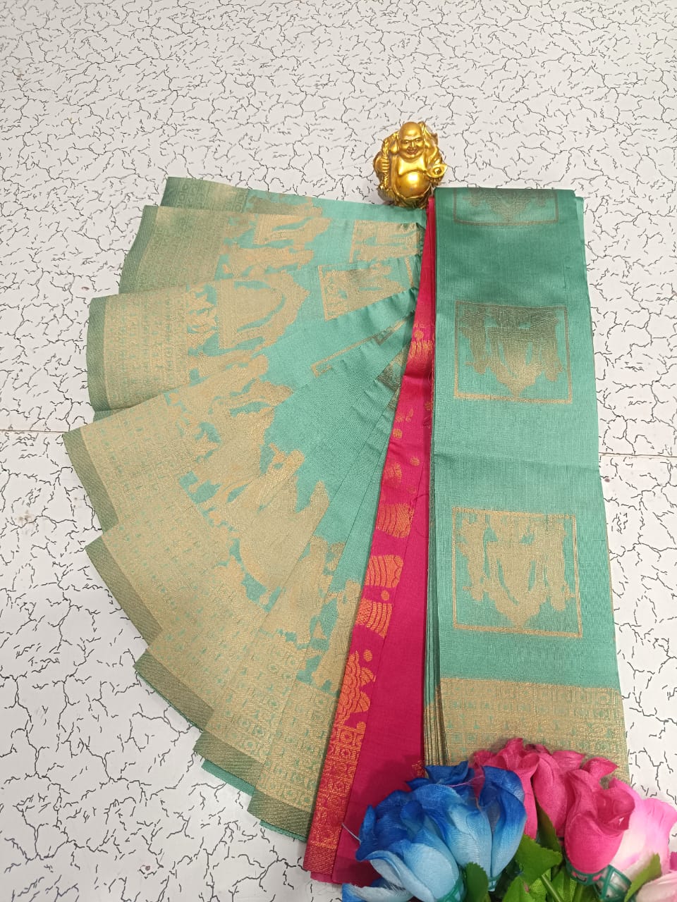 Pista Green and Pink Pallaku Design Soft Silk Saree