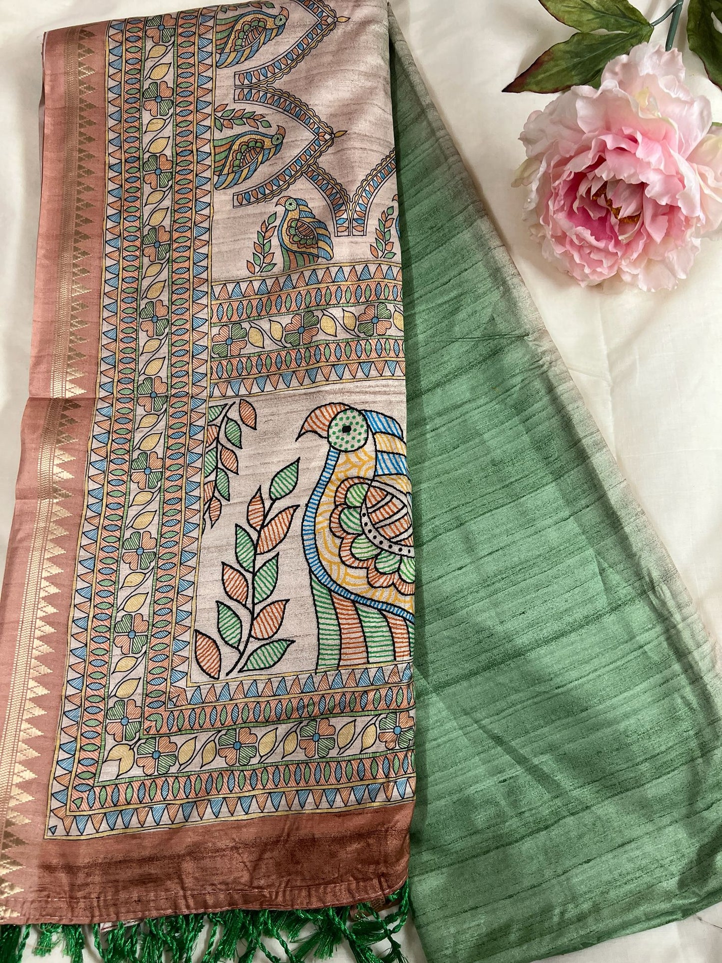 Pista Green Temple Silk Fancy Saree