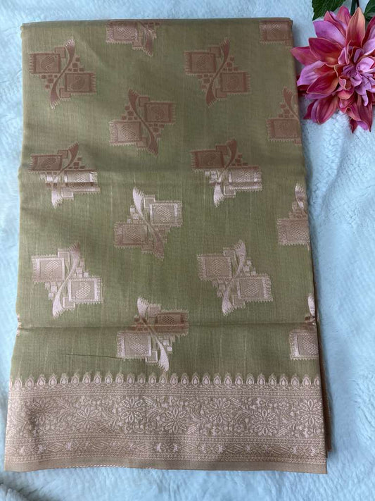 Pista Green and Gold Lambhor Linen Saree