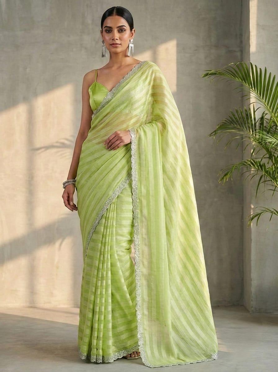 Pista Green Space Silk Fancy Saree