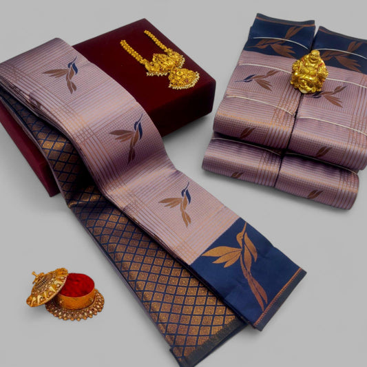 Purple and Blue Kubera Soft Silk Saree