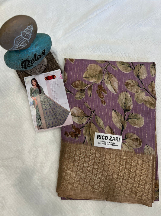 Purple and Brown Ricco Zari Fancy Saree