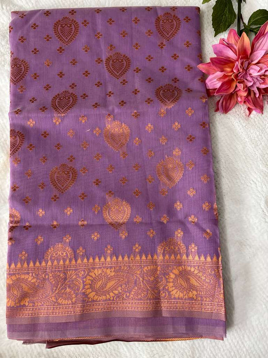 Purple and Gold Print Lambhor Linen Saree