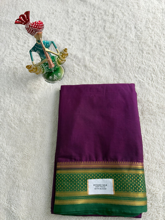 Purple and Green Mysore Semi Silk Saree
