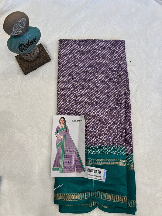 Purple and Green Mangalagiri Semi Silk Saree