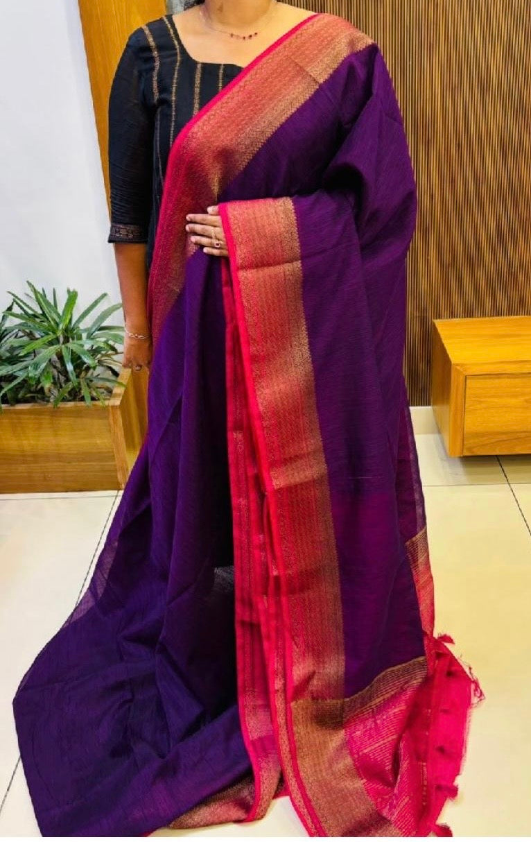 Purple and Pink Semi Jute Silk Saree