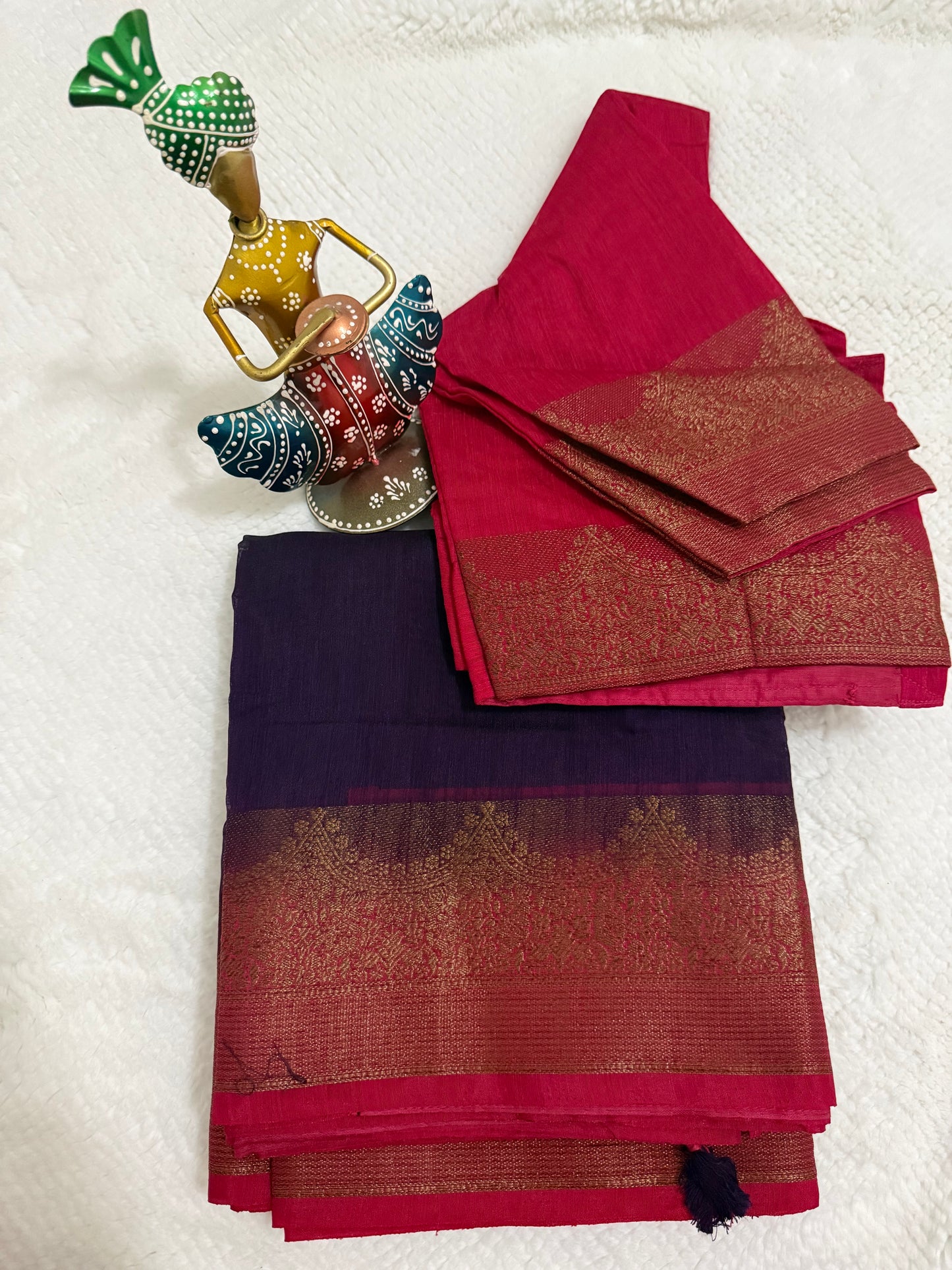 Purple and Pink Semi Jute Silk Saree