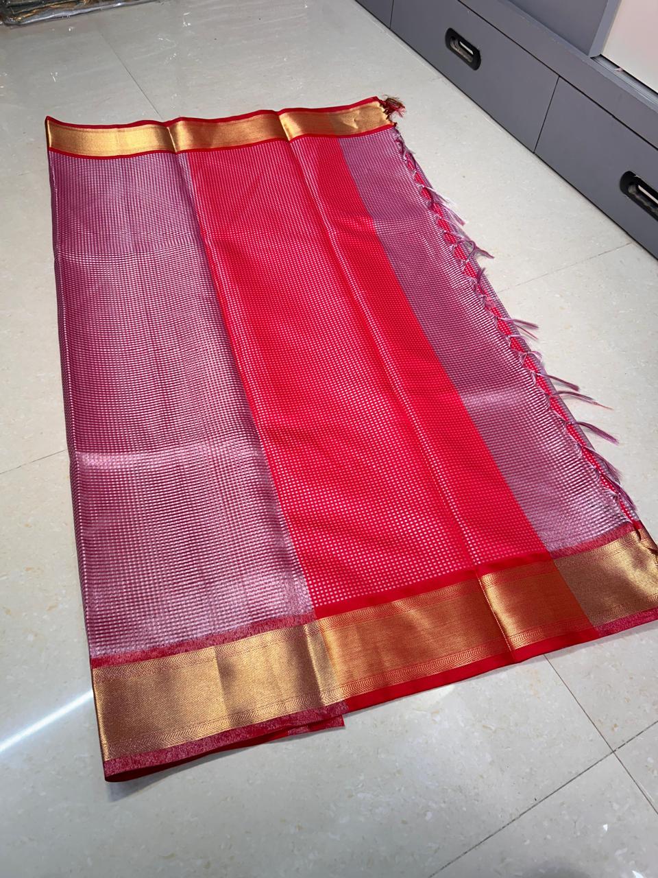 Purple and Red Tissue Saree