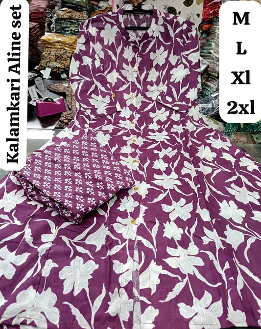 Purple A-line Kalamkari 2-Piece Chudidar Set