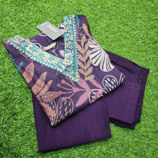 Purple Avaasa V Neck 2-Piece Chudidar Set