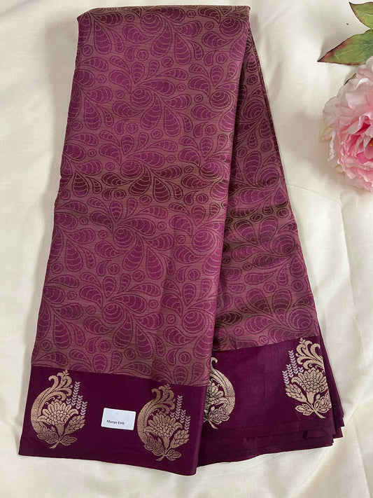 Purple Manya Embroidery Silk Saree