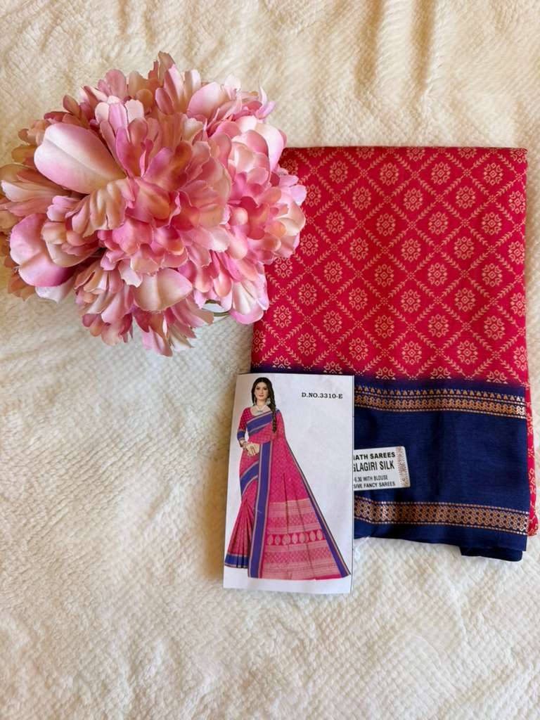 Red and Blue Mangalagiri Semi Silk Saree