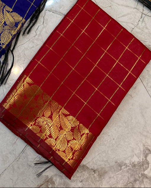 Red.Checked Tissue Silk Saree
