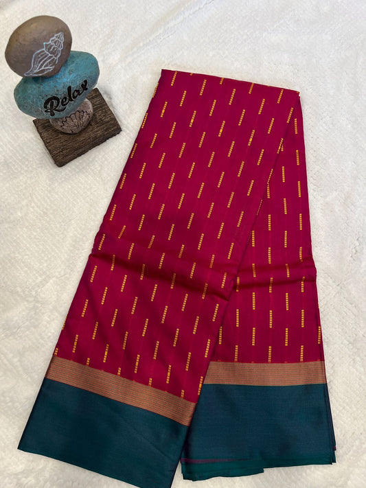 Magenta and Green Kiya Arani Semi Soft Silk Saree