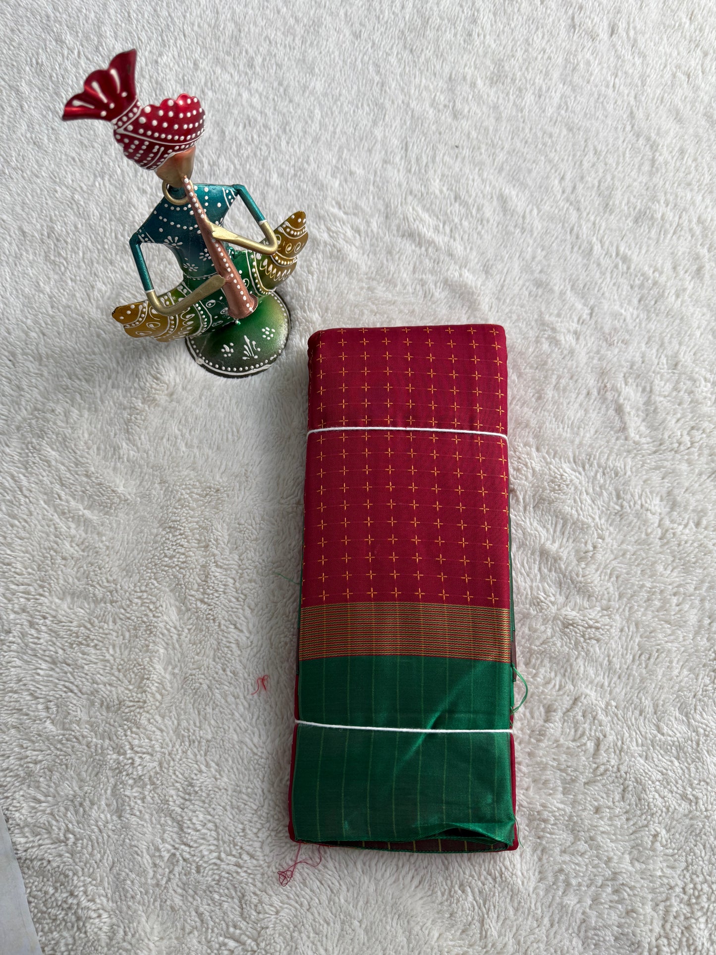 Red and Green Checked Pattern Arani Soft Silk Saree