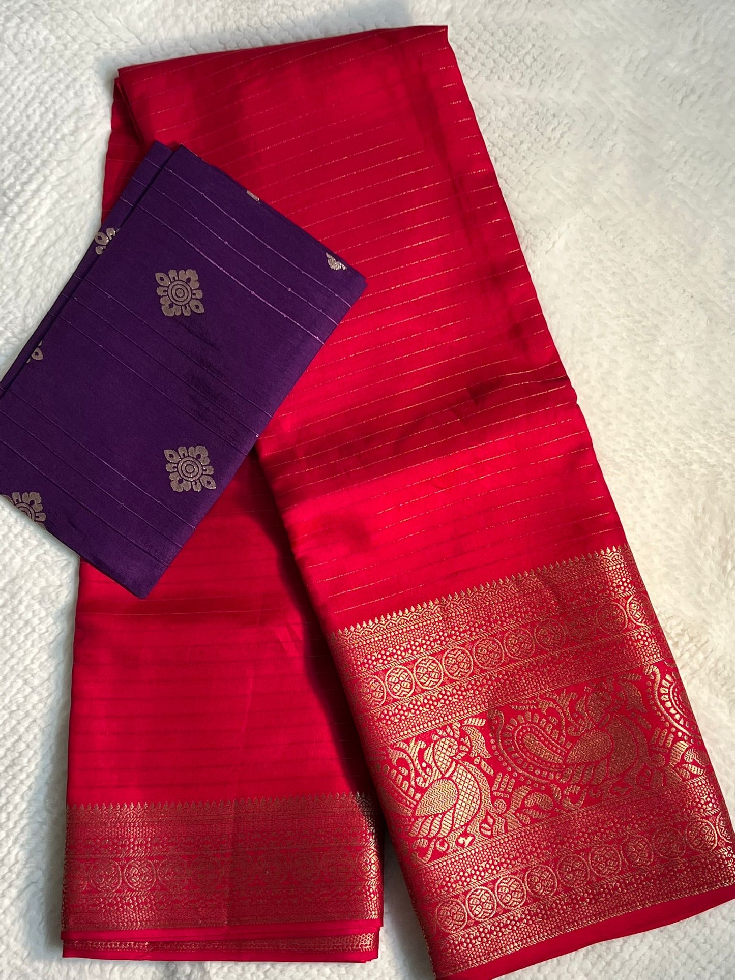 Red with Purple Blouse Amisha Silk Saree