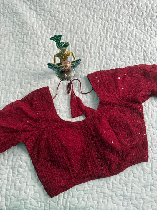 Red Chikankari Designer Blouse
