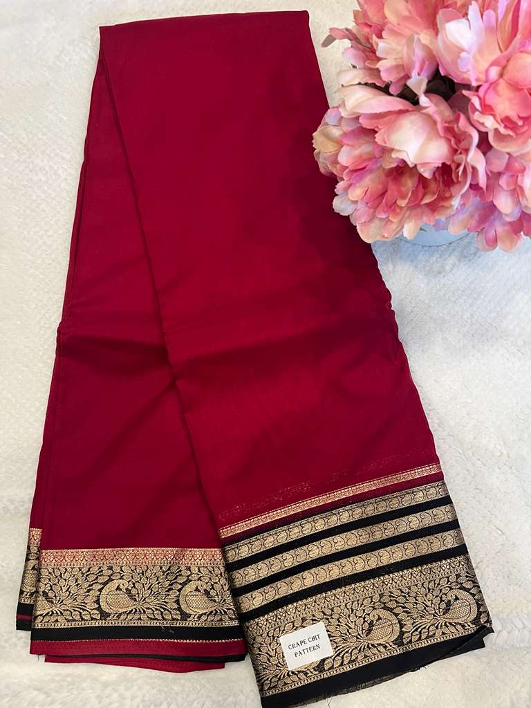 Red Crape Chit Pallu Saree