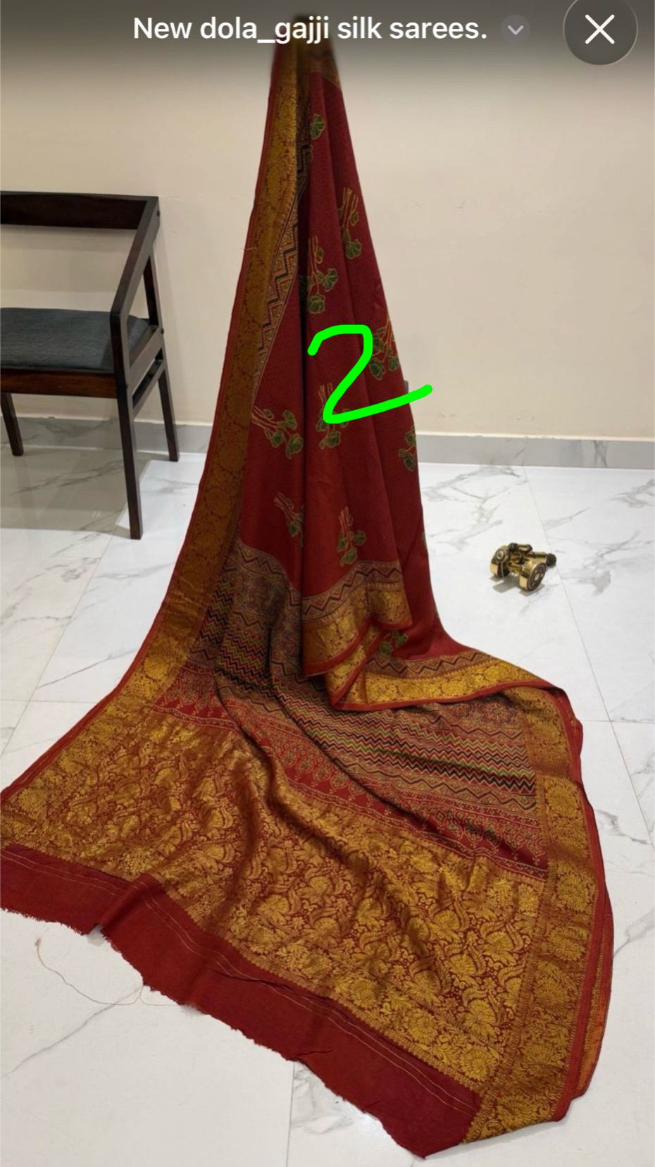 Red Ajrakh Print Pure Dola Silk Saree with Zari Border