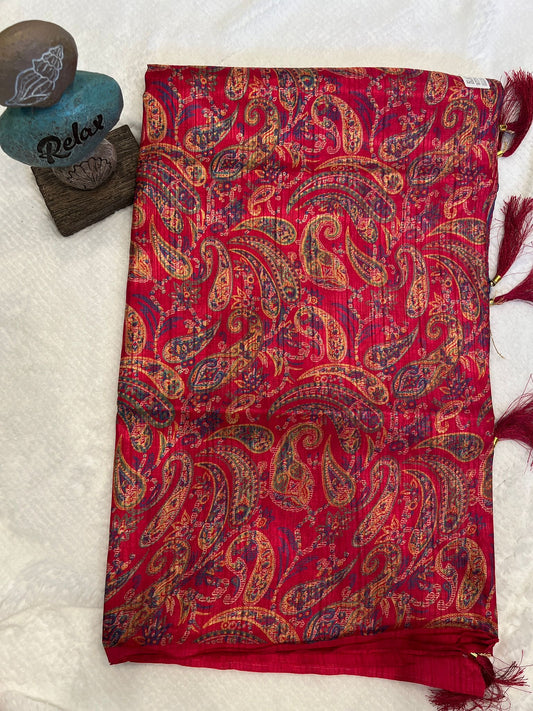 Hot Pink Color Black Leaf Fancy Saree