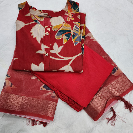 Red Avaasa 3 Piece Chudidar Set