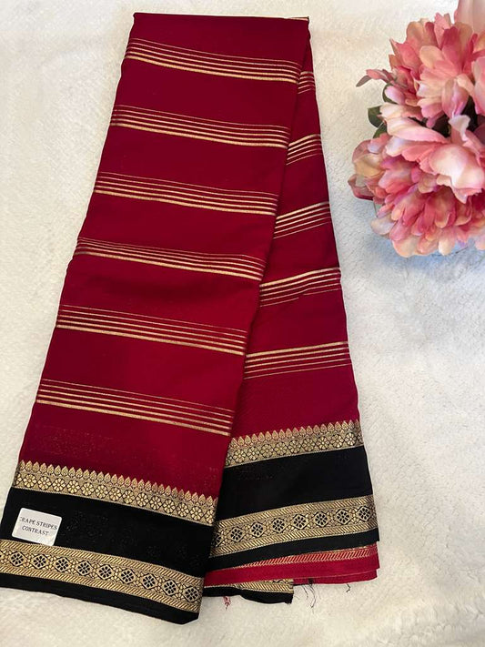 Red Crape Stripe Pattern Saree
