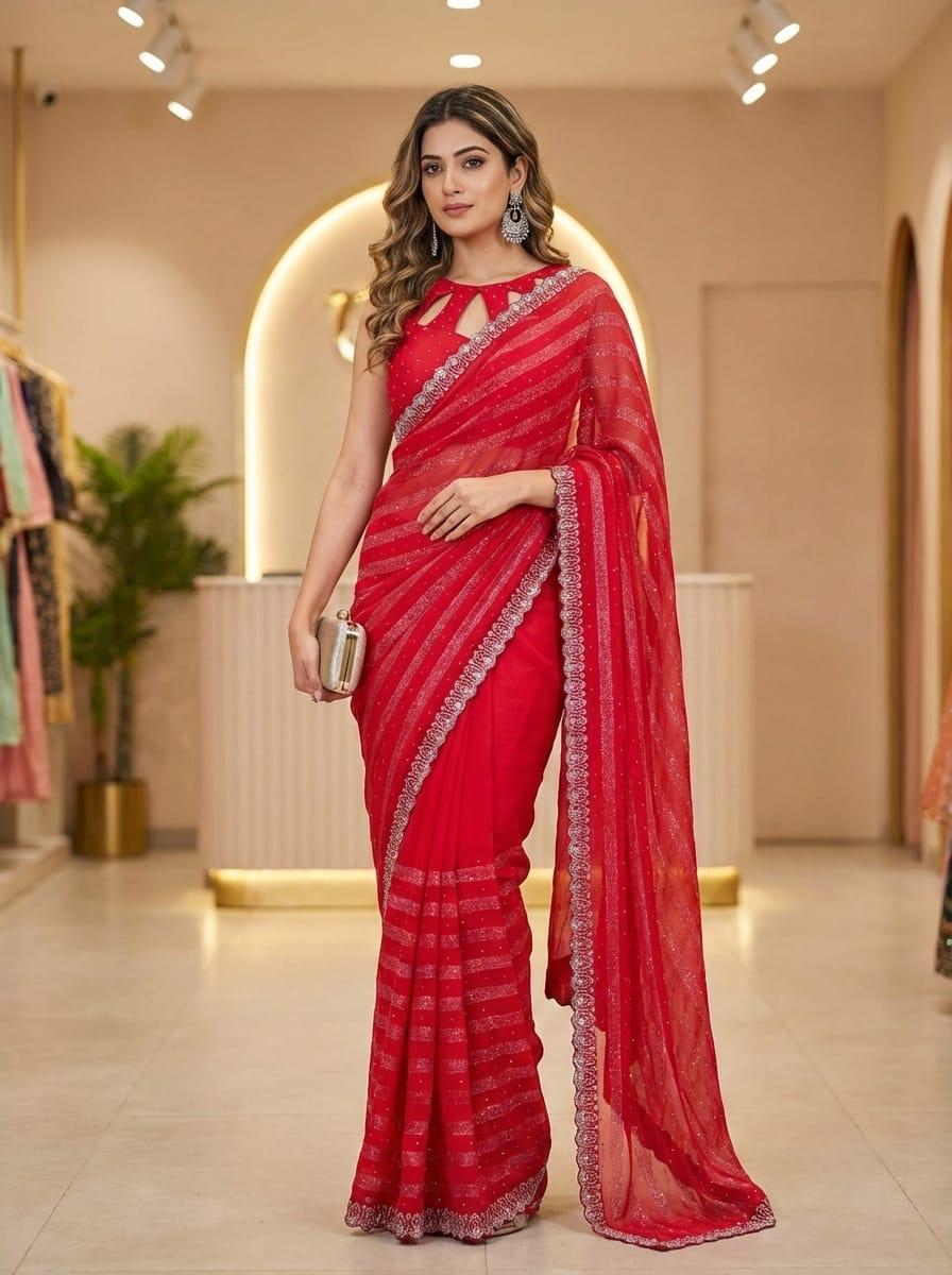 Red Space Silk Fancy Saree