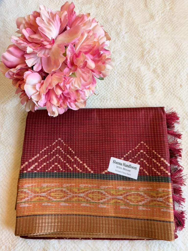 Red and Yellow Sheena Handloom Tussar Saree
