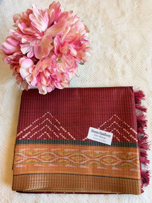 Red and Yellow Sheena Handloom Tussar Saree
