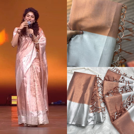 Sai Pallavi Inspired Beige Crushed Tissue Saree