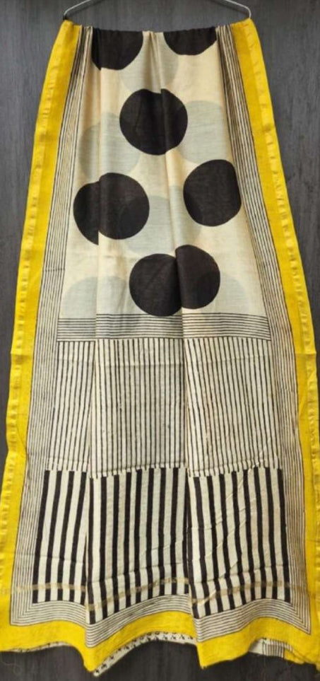 Sandal with Black Dot Chanderi Silk Saree