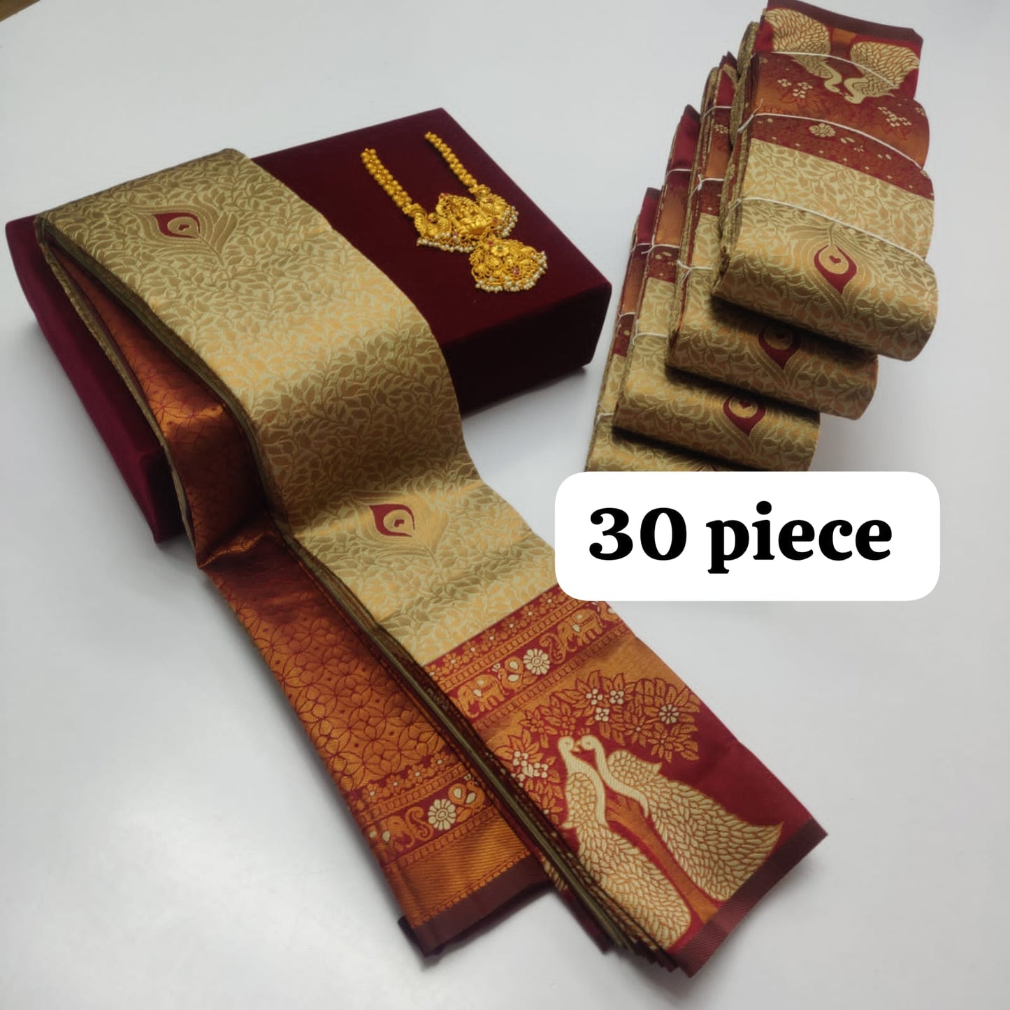 Sandal and Maroon Kubera Soft Silk Saree