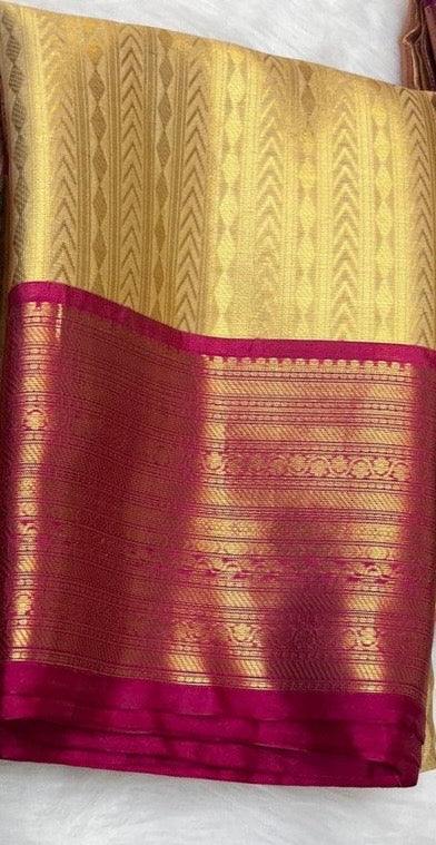 Sandal and Pink Katan Tissue Saree