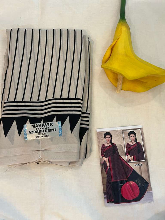 Sandal Mahavir Ajrakh Print Fancy Saree