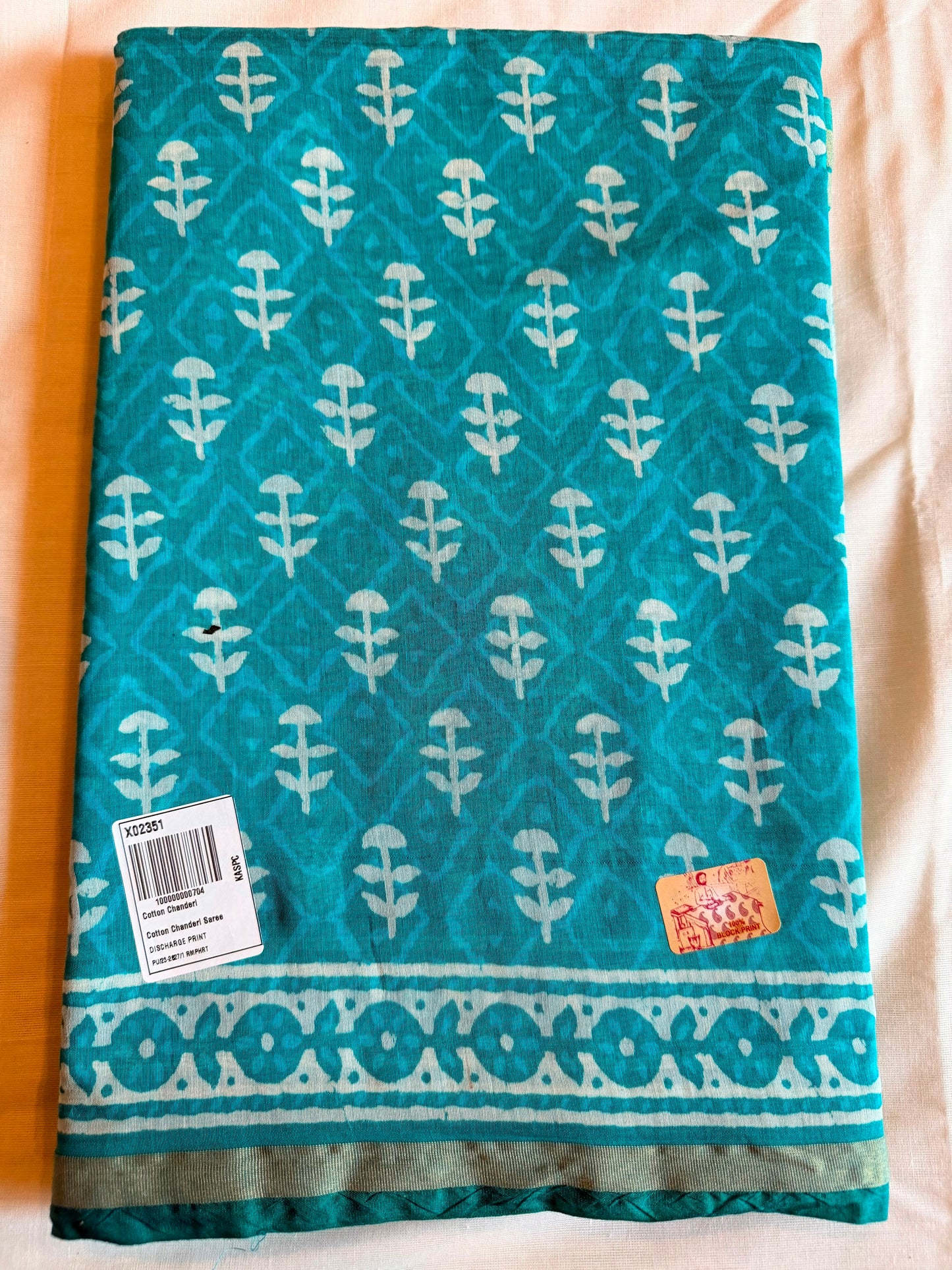 Teal Pattern 2 Chanderi Cotton Saree