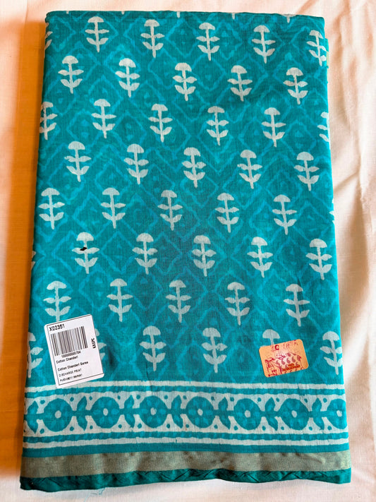 Teal Pattern 2 Chanderi Cotton Saree