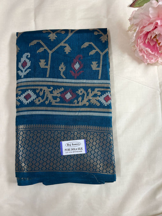 Teal Blue Pure Dolla Fancy Silk Saree