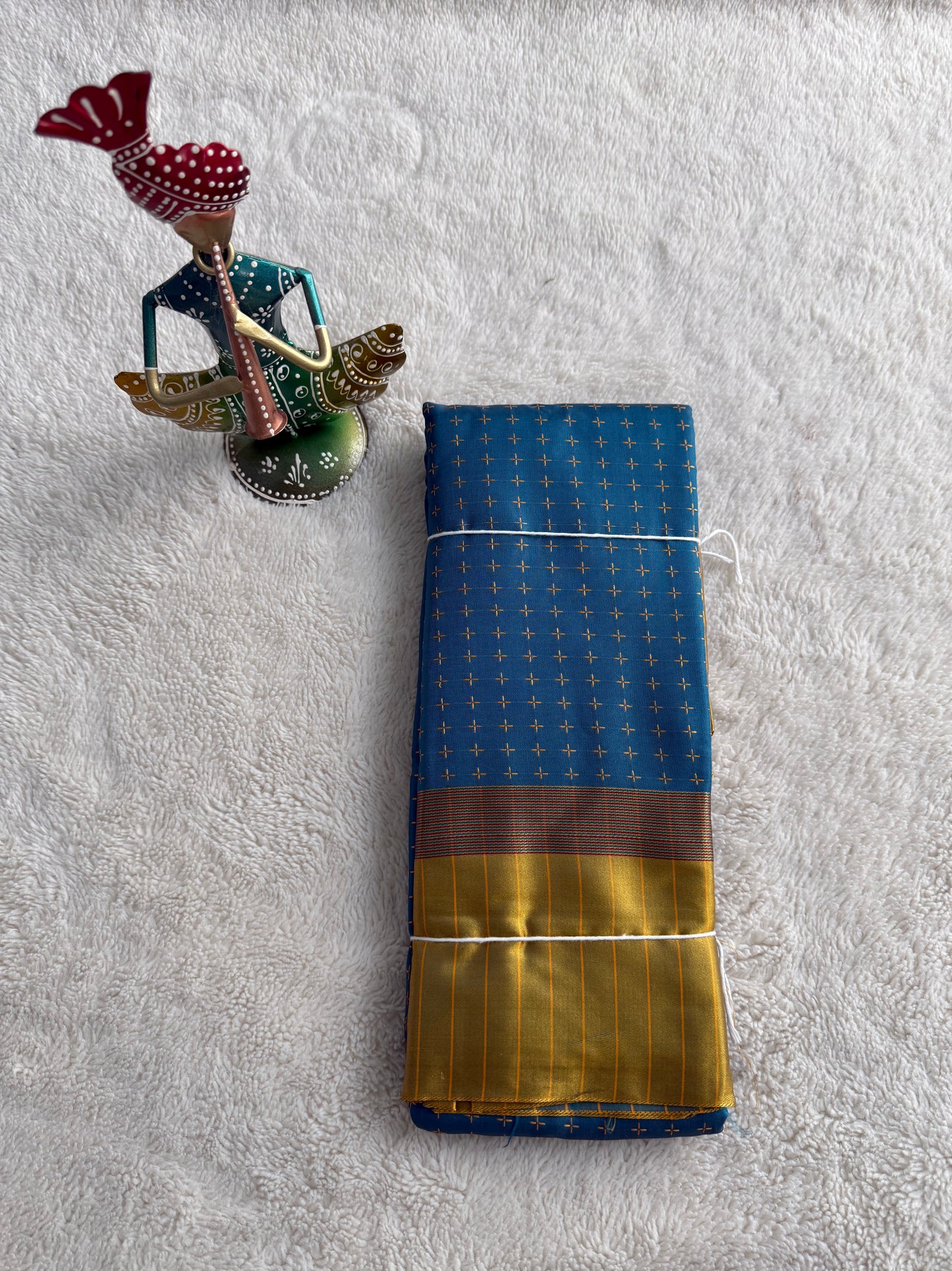 Teal and Mustard Checked Pattern Arani Soft Silk Saree