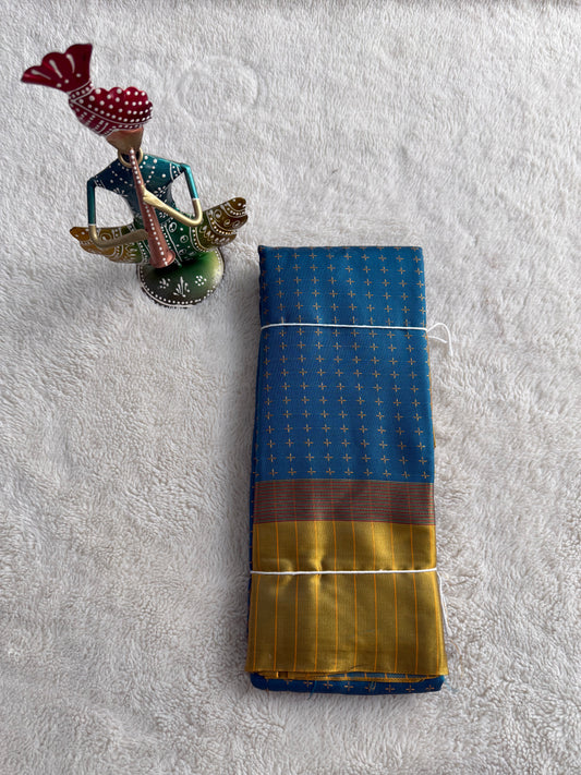 Teal and Mustard Checked Pattern Arani Soft Silk Saree