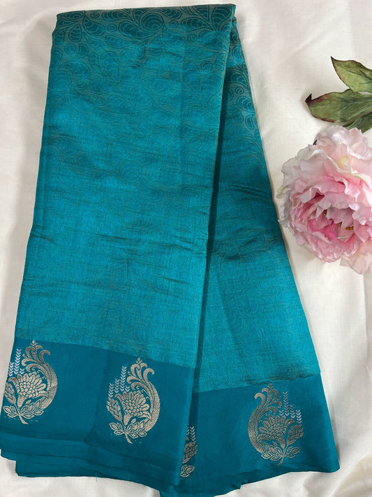 Teal Manya Embroidery Silk Saree