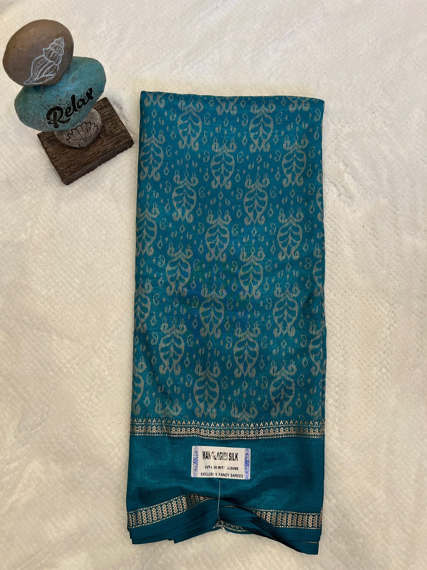 Teal Mangalagiri Semi Silk Saree