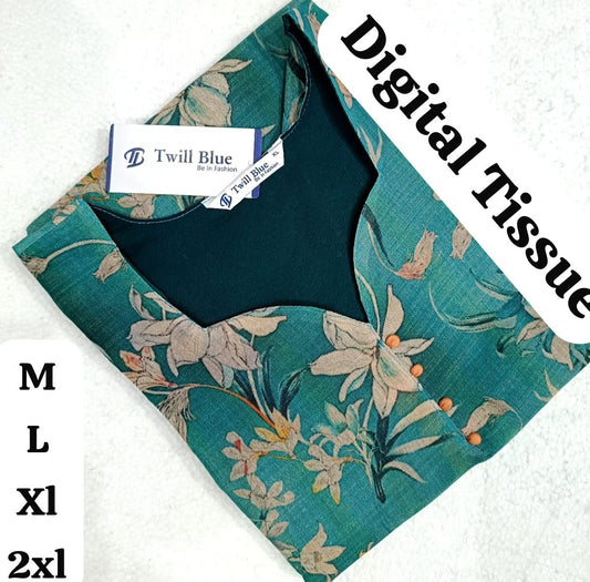 Teal Floral Tissue Silk Kurti