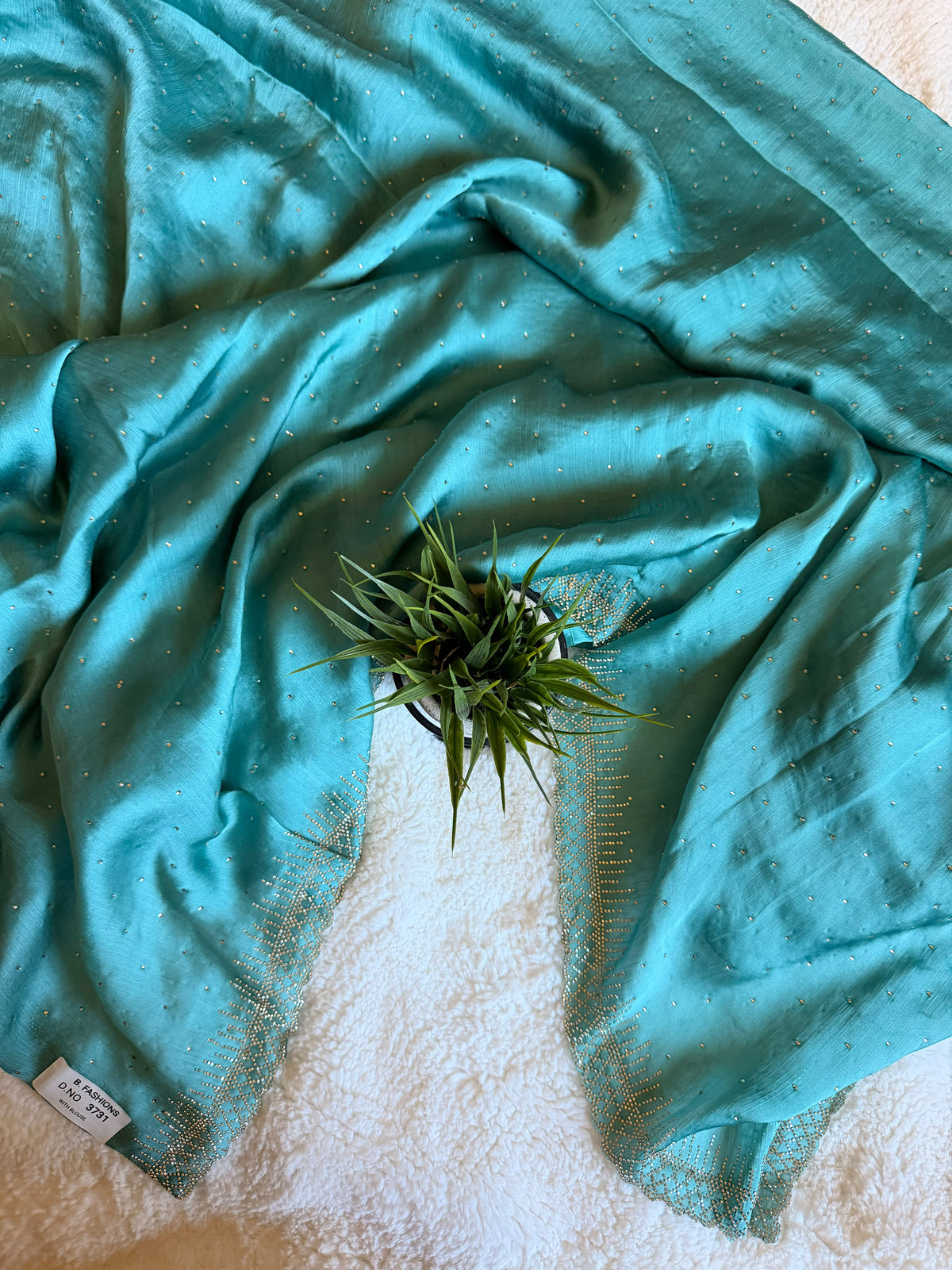 Teal Fendi Chiffon Fancy Saree