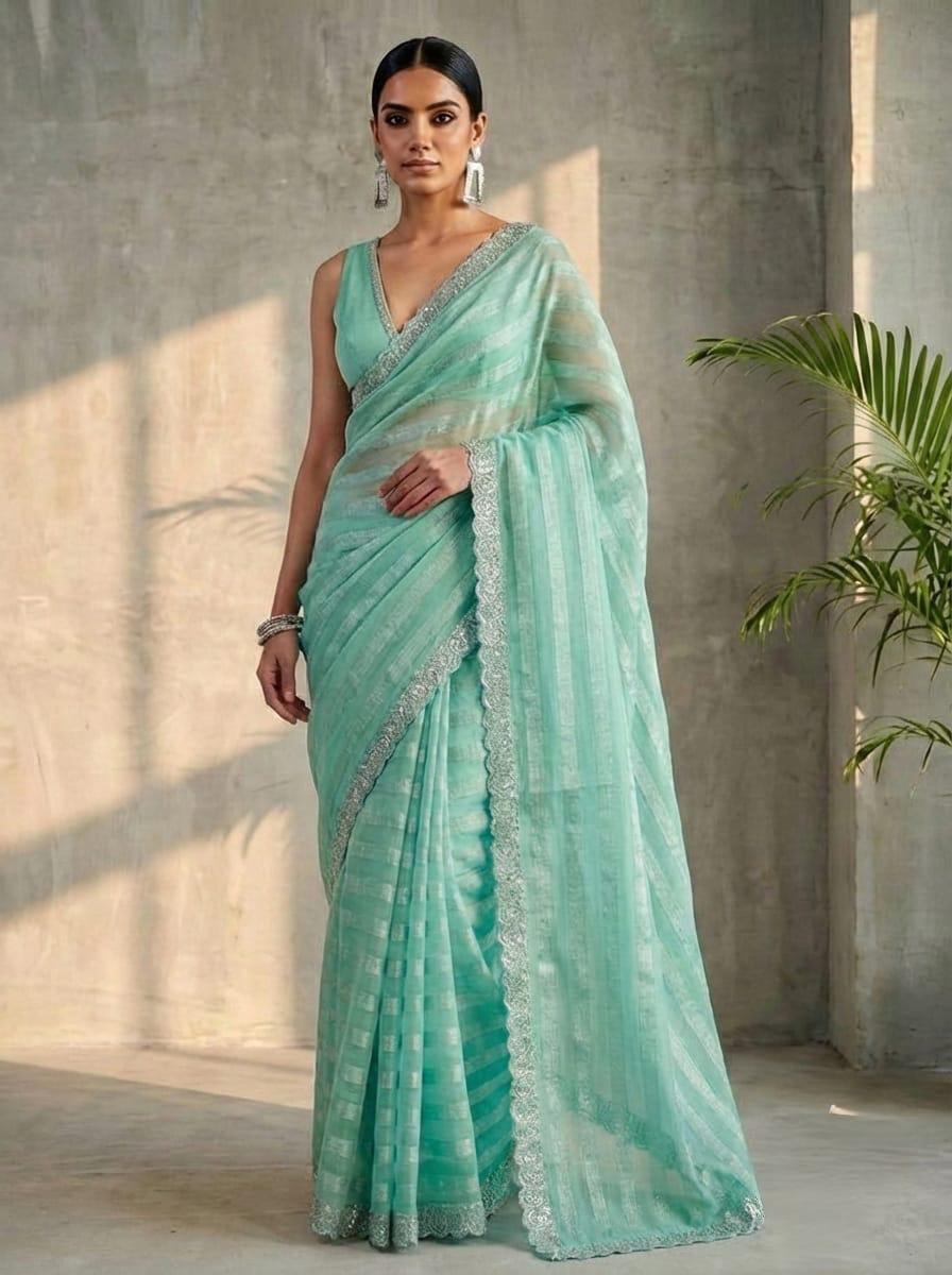Teal Space Silk Fancy Saree